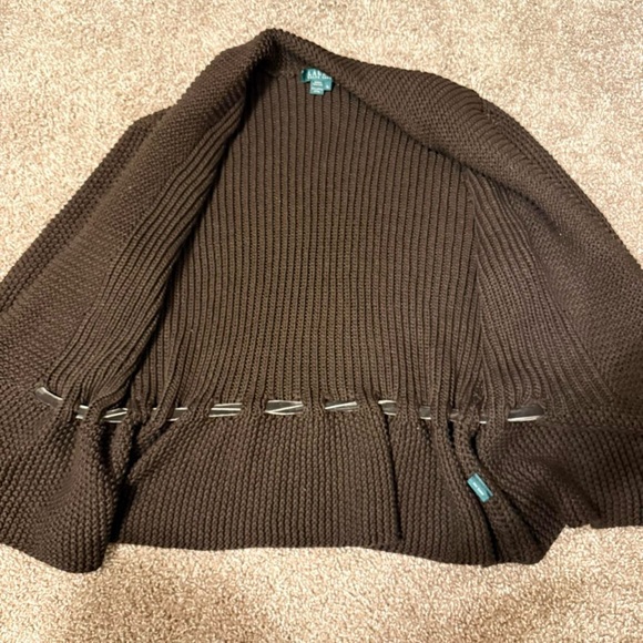 Ralph Lauren Women Brown Chunky Knit Tie-Front Cotton Sweater Velvet Belt Sz XL - Picture 5 of 7